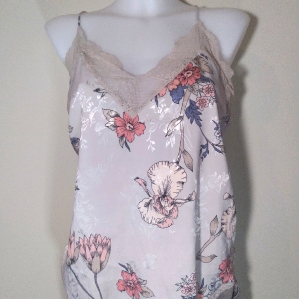 Pretty Floral Print Cami Tank with Lace Trim by LOVESTITCH
